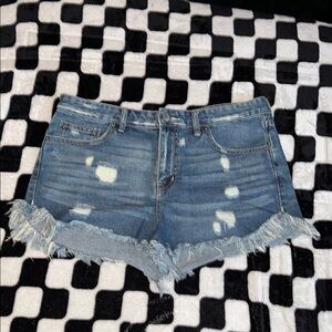 Free People Blue Distressed Jean Shorts